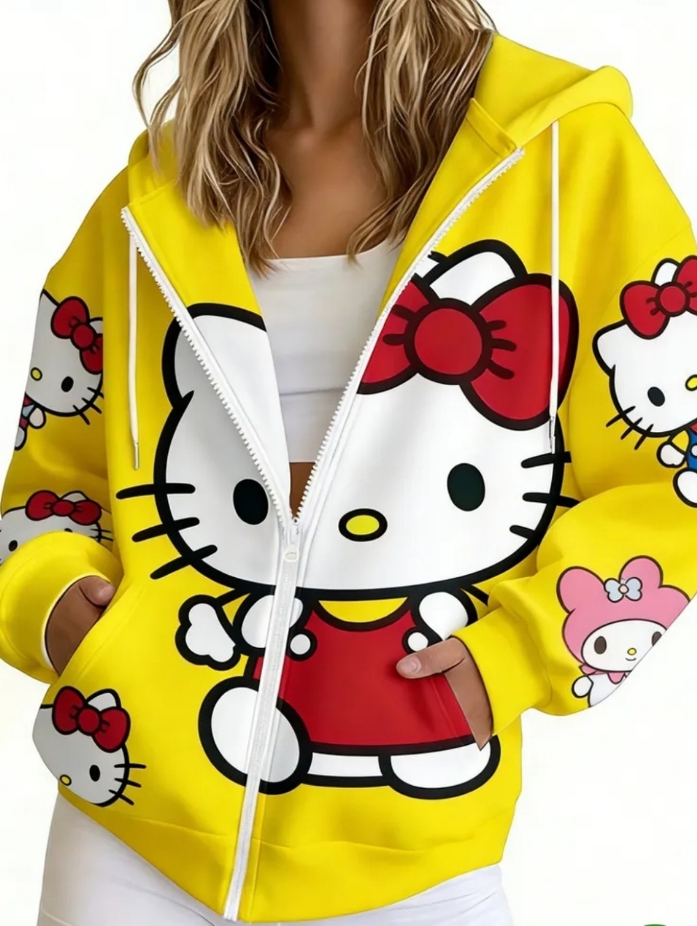Hello Kitty Yellow Zip-Up Hoodie Jacket  Size L